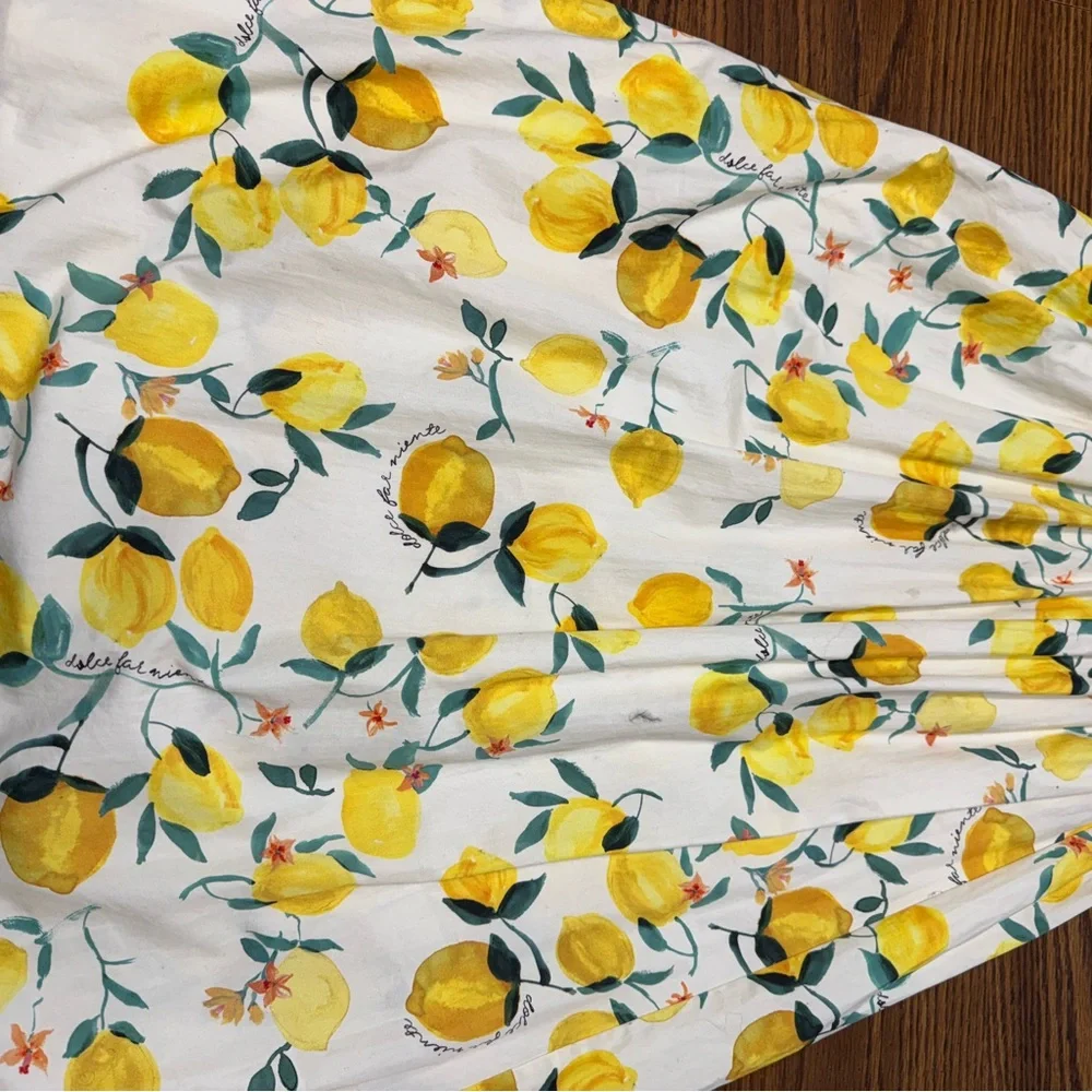 H&M Lemon Print Smocked Sundress White Yellow Sleeveless S Bonus earrings NWT - Picture 7 of 16